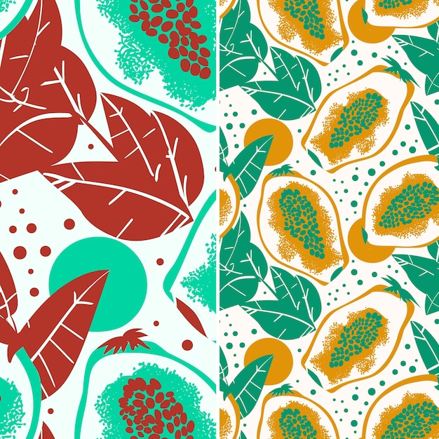 PSD papaya with floral shapes and delicate design with polka dot tropical fruit pattern vector design