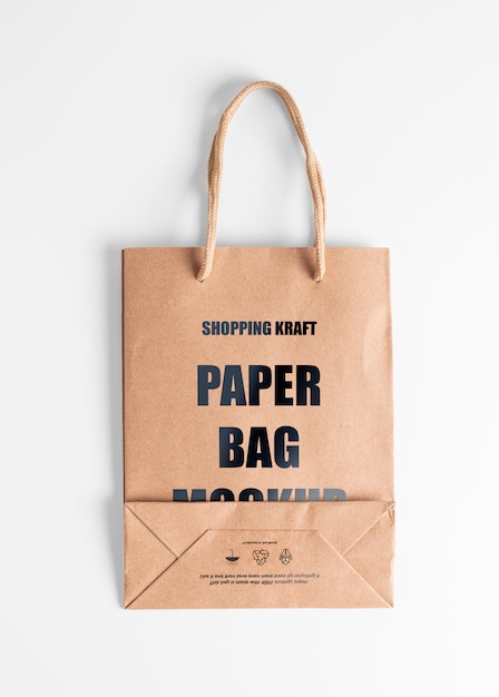 Paper bag brown Mockup. Top view kraft bag