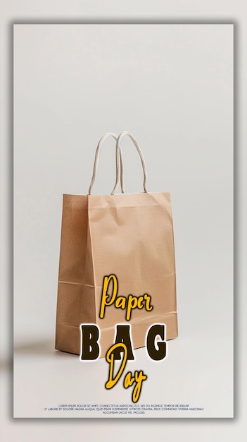 Paper bag day ecology bag with leaves shopping bag holding several flowers background