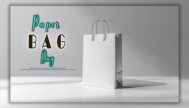 Paper bag day ecology bag with leaves shopping bag holding several flowers background