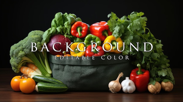 PSD paper bag filled with vegetables and fruits on a white background