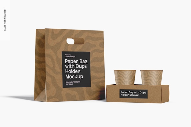 Paper Bag with Cups Holder Mockup, Front View