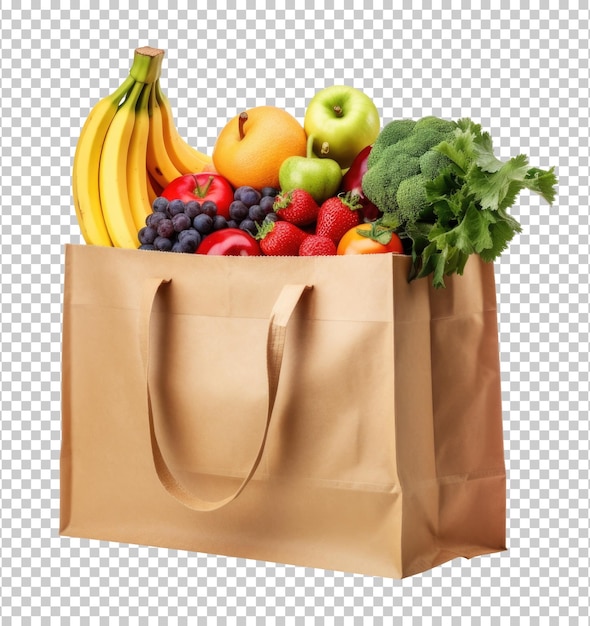 Paper Bag With Fruits And Vegetables Isolated on Transparent Background