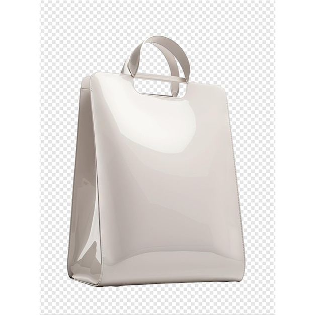 a paper bag with a silver handle and a white bag