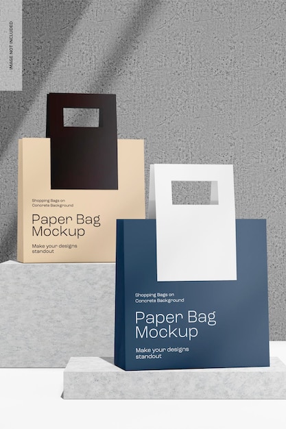 Paper Bags on Concrete Background Mockup, Front View