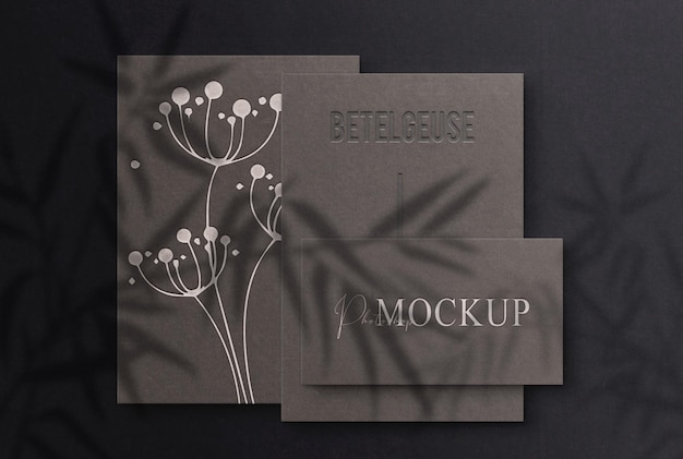 paper and business card embossed mockup