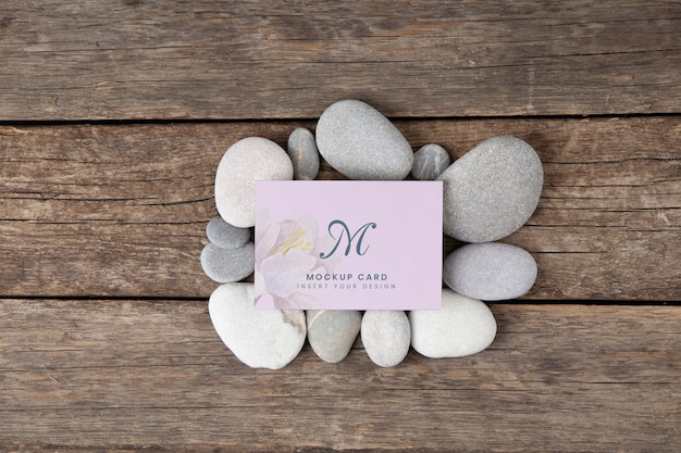 PSD paper card mock-up with stone and rocks