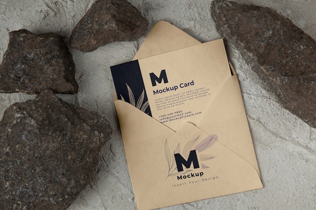 Paper card mock-up with stone and rocks