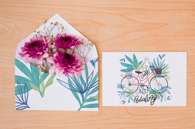 Paper card mockup with floral decoration