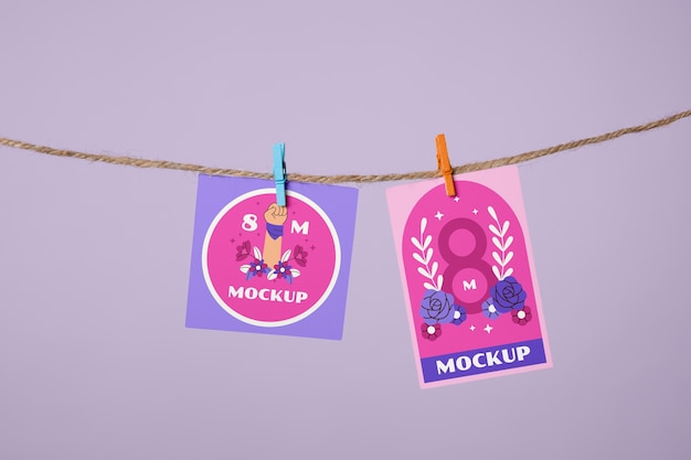 Paper on clothesline mockup