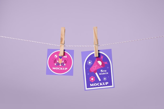 Paper on clothesline mockup