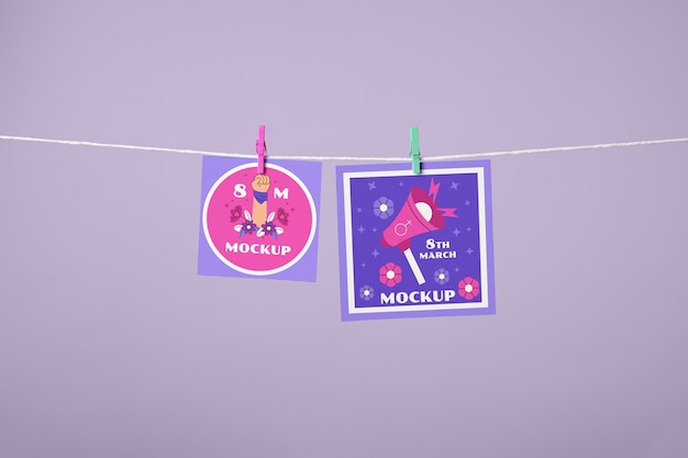 Paper on clothesline mockup