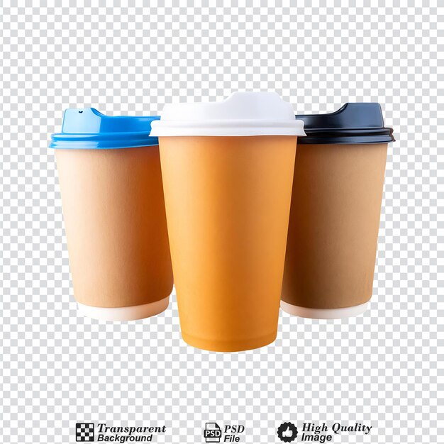 PSD paper coffee cups with plastic lids isolated on transparent background