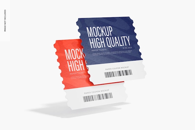 Paper Coupons Mockup, Floating