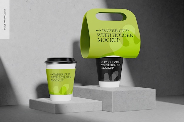 Paper Cups with Holder Mockup, Left View