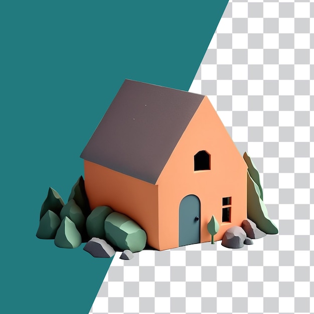 A paper cutout of a house with a green roof and a house in the corner.