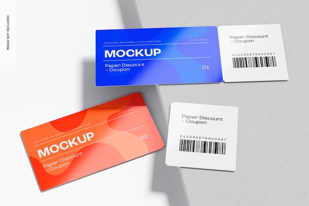 Paper Discount Coupons Mockup, Perspective