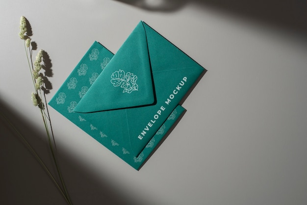 Paper envelope mock-up design with flower