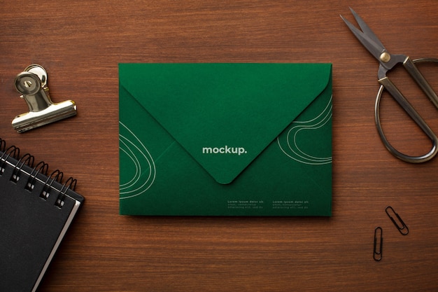 Paper envelope mock-up with scissors