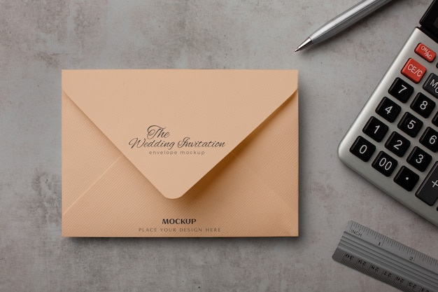 Paper envelope mock-up with stationery