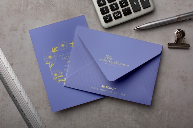 Paper envelope mock-up with stationery