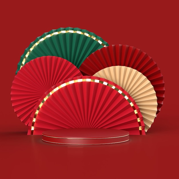 Paper fan medallion for new year decoration with podium 