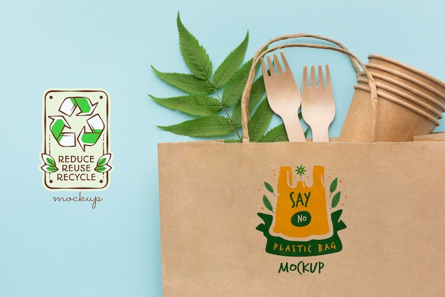 Paper forks, cups and bag mock-up