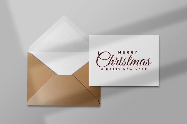 Paper greeting card envelope mockup christmas elements with shadow