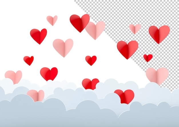 Paper hearts and clouds mockup