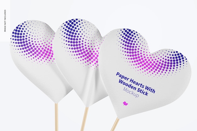 Paper Hearts With Wooden Stick Mockup