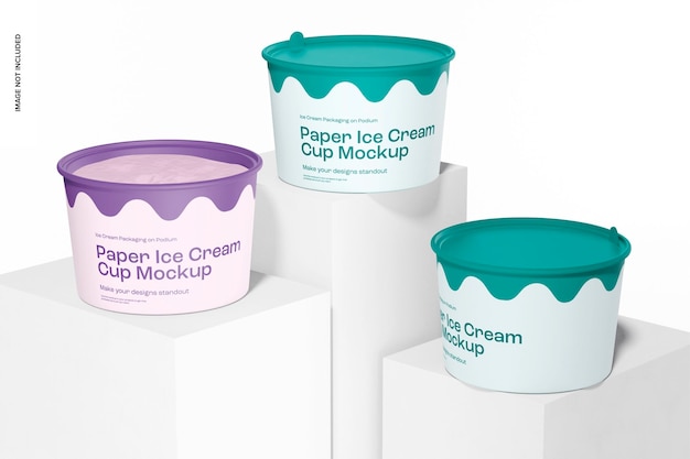 Paper Ice Cream Cups Mockup, Front View