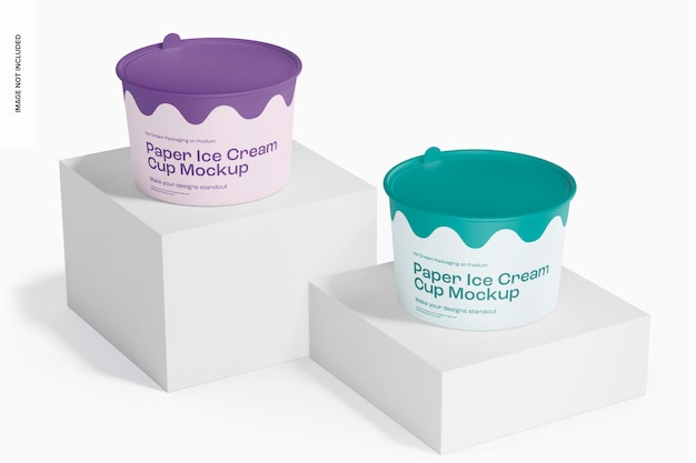 Paper Ice Cream Cups Mockup, Perspective