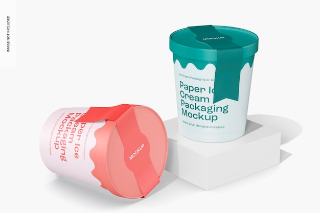 Paper Ice Cream Packaging Mockup, Standing and Dropped