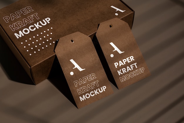 Paper kraft products mockup with shadows