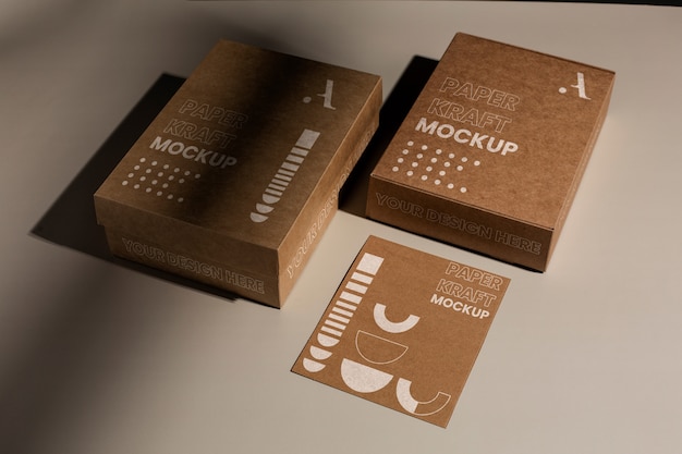 Paper kraft products mockup with shadows