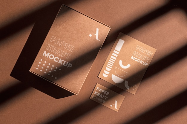 Paper kraft products mockup with shadows