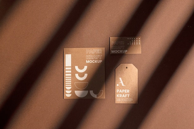 Paper kraft products mockup with shadows