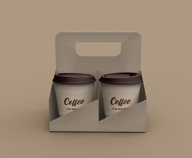 Paper made coffe cup mockup with cup holder