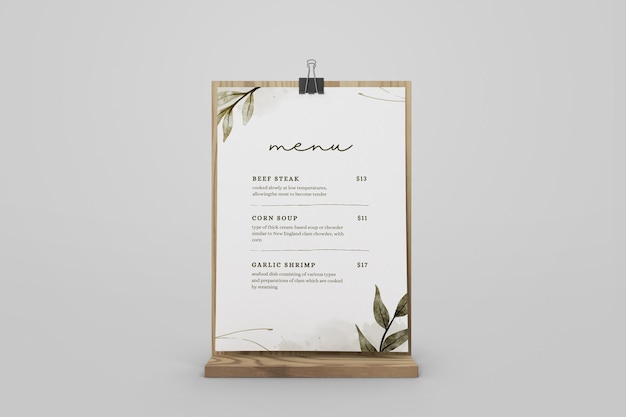 PSD paper menu stand table mockup psd template with clean background