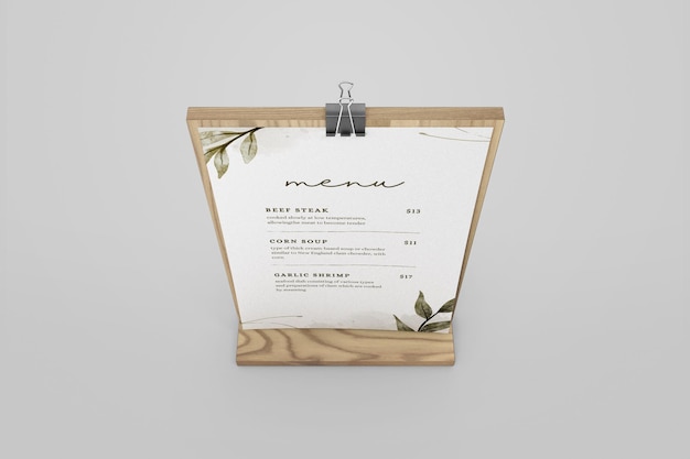 PSD paper menu stand table mockup psd template with clean background