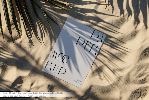 PSD paper mockup on sand