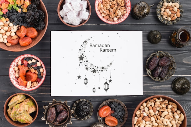 Paper mockup with ramadan concept