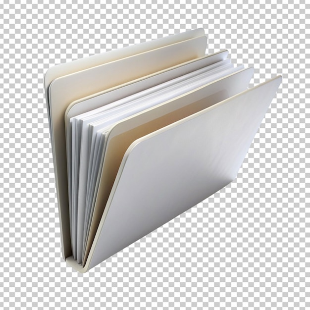 Paper organized in folder on transparent background