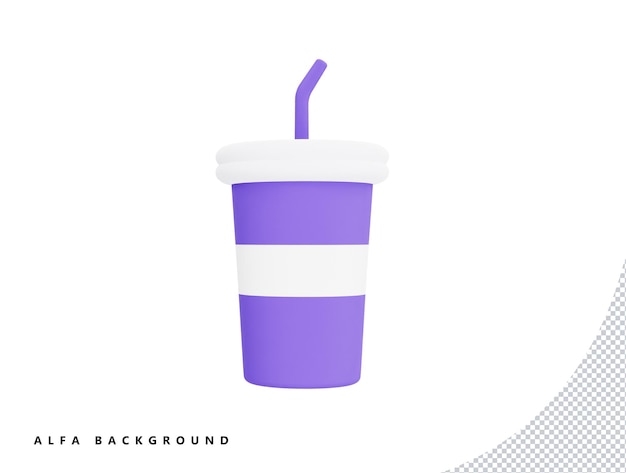 Paper plastic beverage cup with 3d vector icon cartoon minimal style