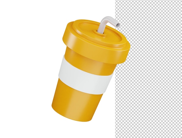 Paper plastic beverage cup with tube for soda juice coffee tea fast food icon 3d rendering