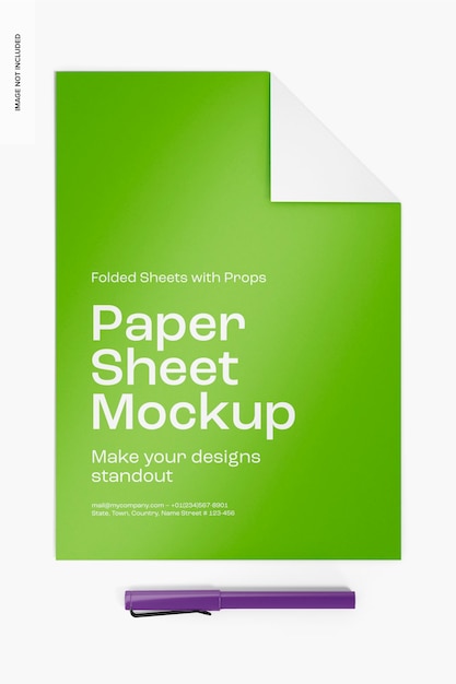 Paper Sheet with Folded Corner Mockup, Top View