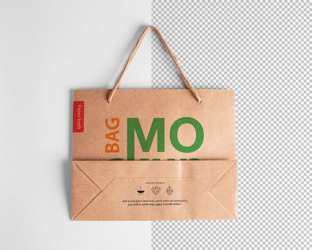 Paper shopping bag mockup packaging template with logo in top view