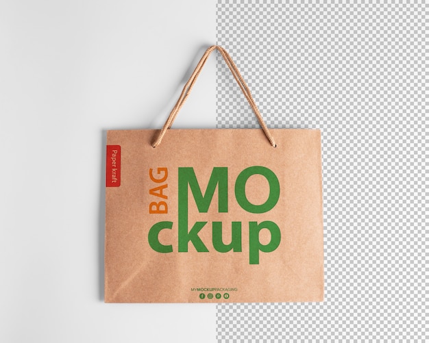 Paper shopping bag mockup packaging template with logo in top view