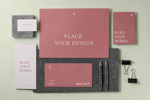 Paper stationery mock-up with stone material