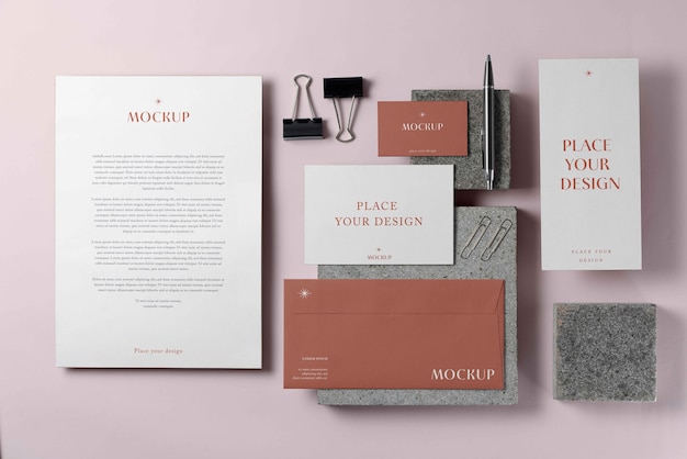 Paper stationery mock-up with stone material